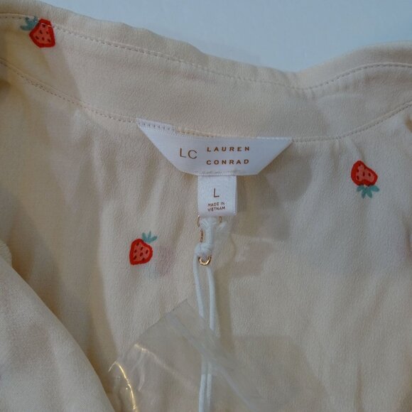 LC Lauren Conrad Button Up Tie Blouse Long Sleeve Strawberry Pink Women Size L - Picture 4 of 12